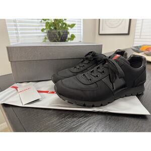 PRADA Men's Match Race Low Top Sneakers Black US 8 Patent Leather/nylon